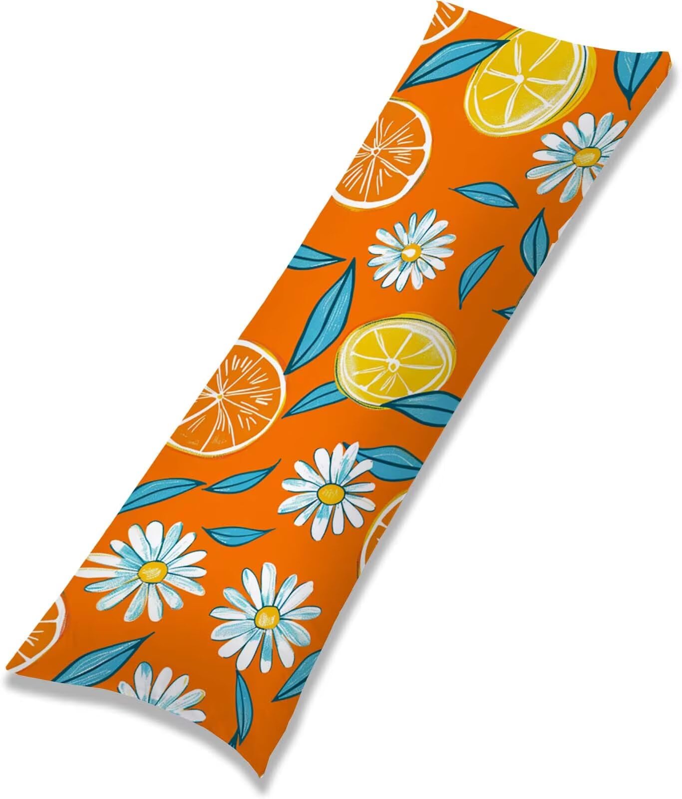 Fodera Cuscino 50 x 150 cm, Arancione-7 Velluto Copricuscini Letto, | con Invisibile Cerniera, Morbida e Traspirante, per biancheria da letto, divano, hotel, chi dorme sul fianco Fiore-4 j-77