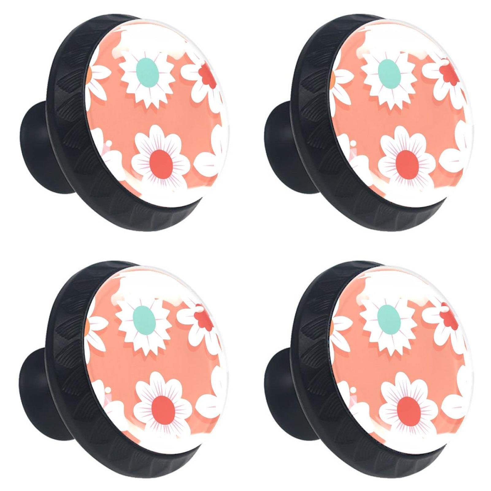 Boutons de tiroir roses et multicolores pour meubles | Lot de 4 poignées