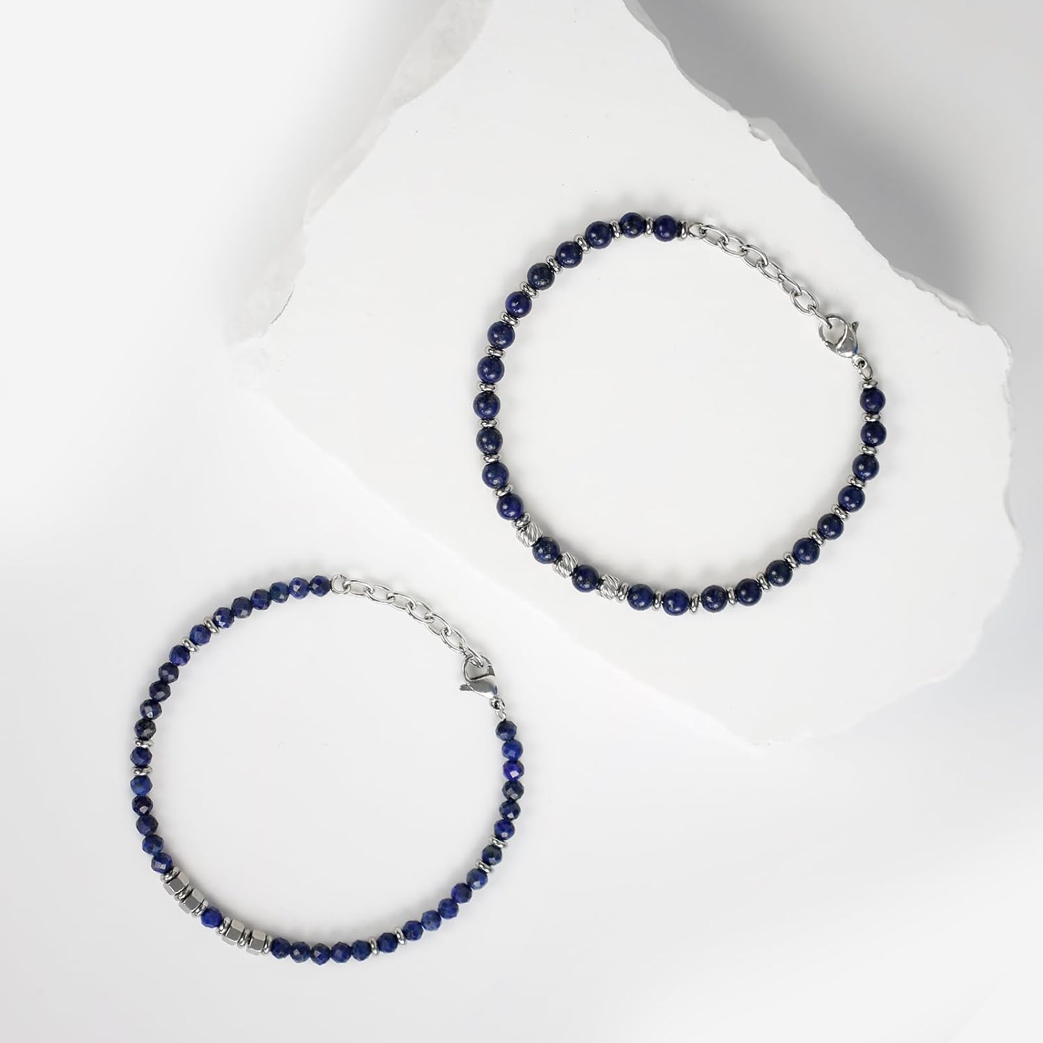 Beaded Bracelets 2pcs for Men, Link Chain Stainless Steel Bracelet for Men, Charm Jewelry for Birthday Annivesary Christmas Valentines, Dad Husband Boyfriend,Casual Trendy Cool Adjustable