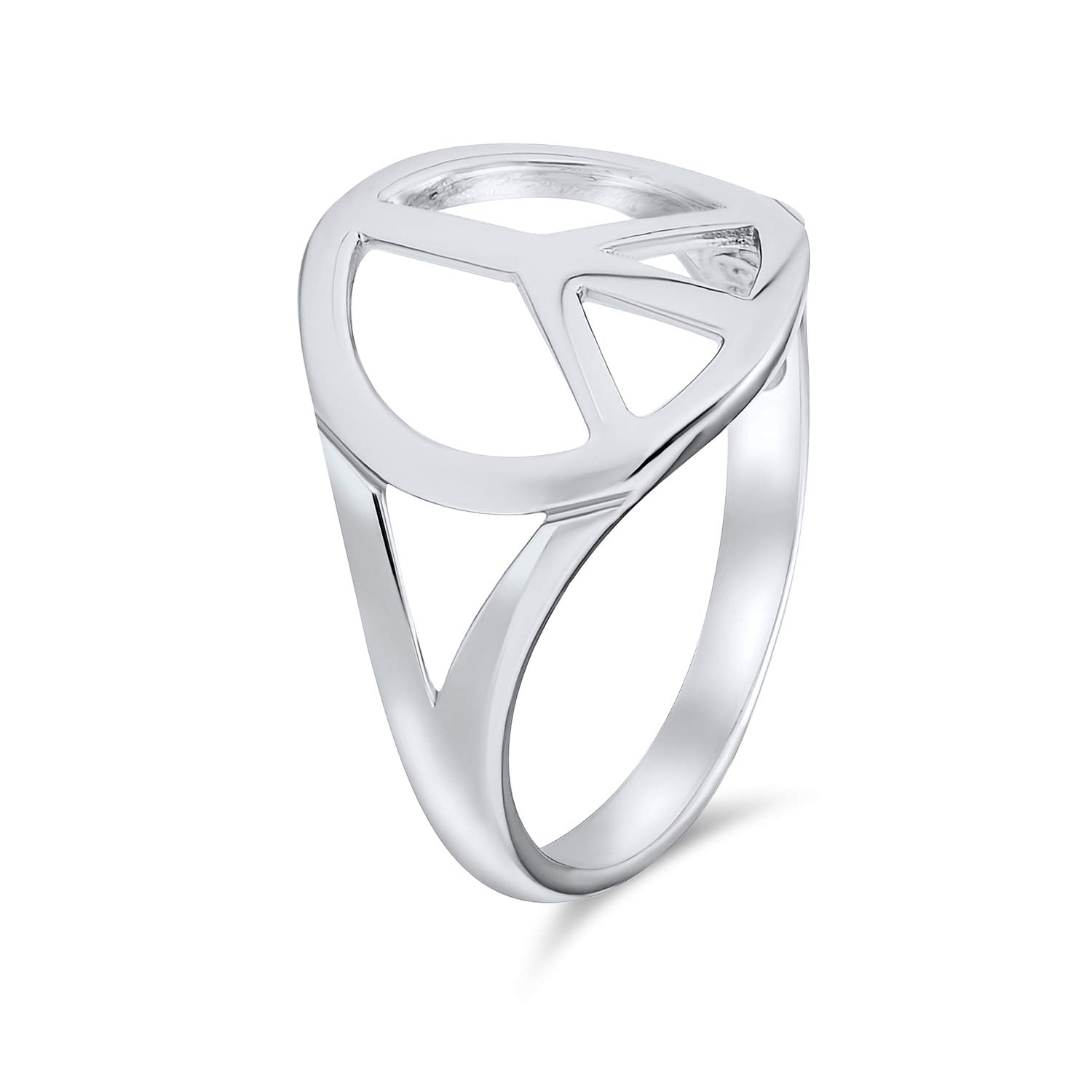 Stile retrò, semplice, in argento Sterling 925, simbolo aperto, simbolo della pace, anello con fascia divisa, per adolescenti e donne