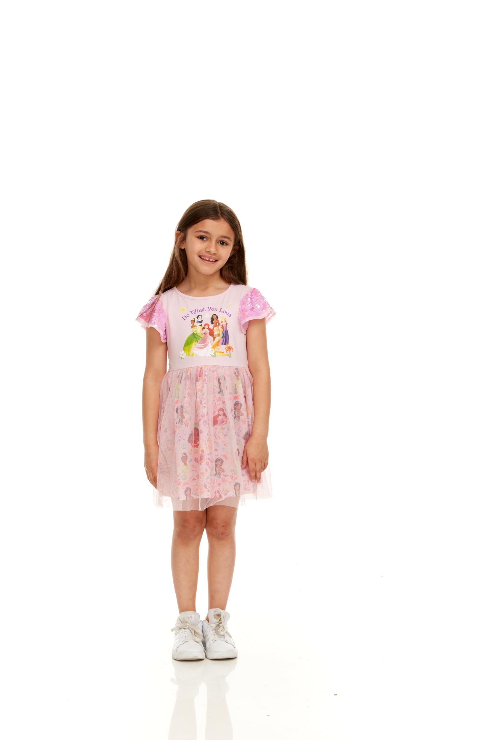 Disney Mädchen Prinzessin Mädchen Paillettenärmel Tüll Kleid