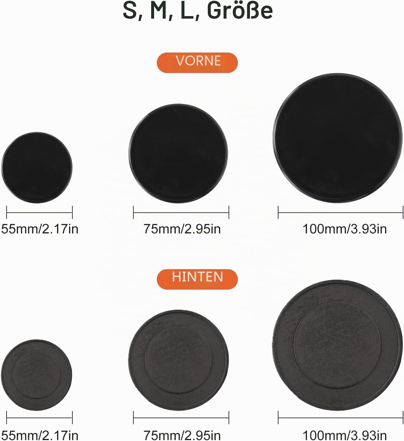 Gasherd-Brenner-Abdeckungen, 4 Stück, Herdhut-Set, 55 mm/75 mm/100 mm, Gasherd-Brennerkappe für Sabaf-Gasherd, Zubehör (flach)