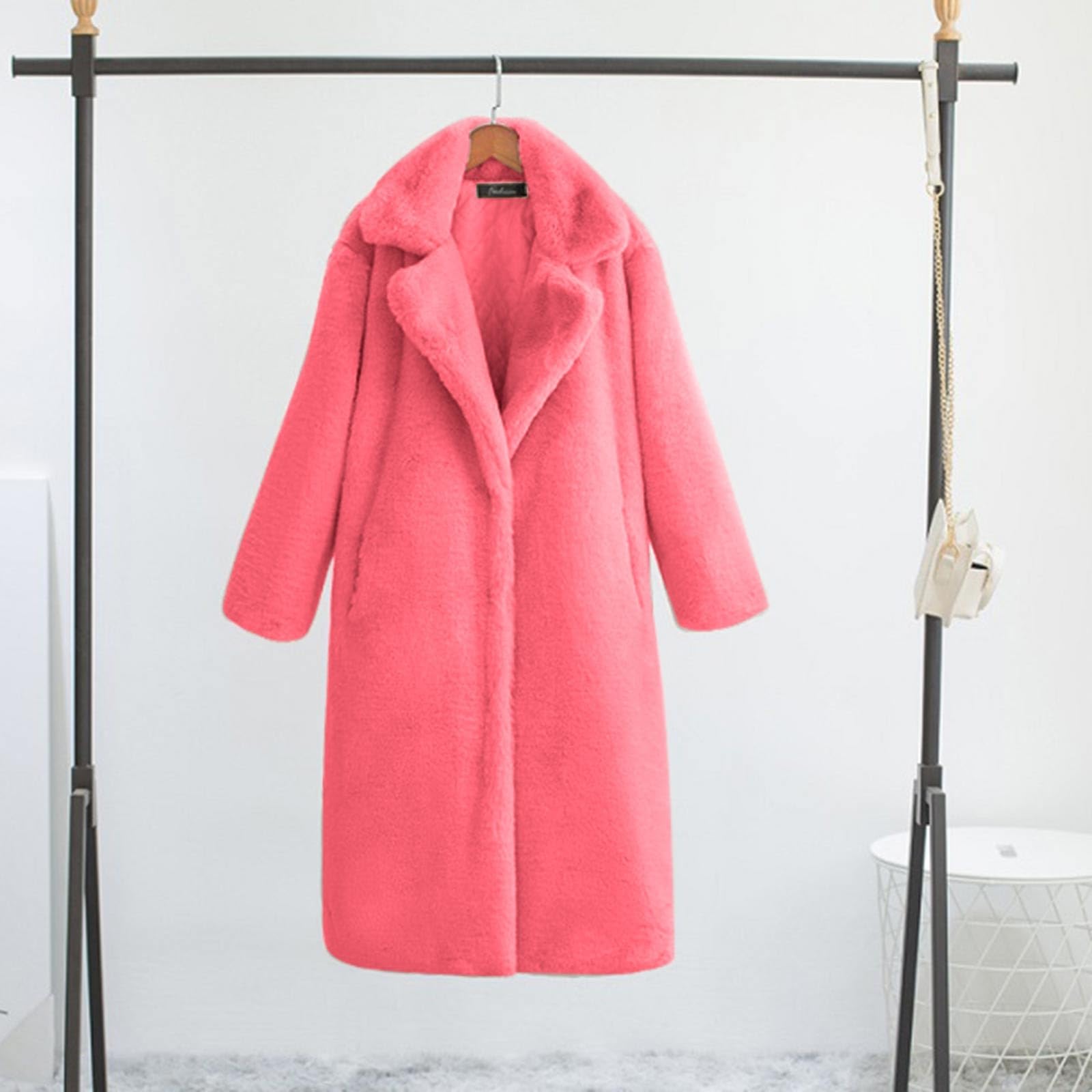 Generisch Piumino lungo da donna, invernale, caldo, soffice, a maniche lunghe, in peluche sintetico