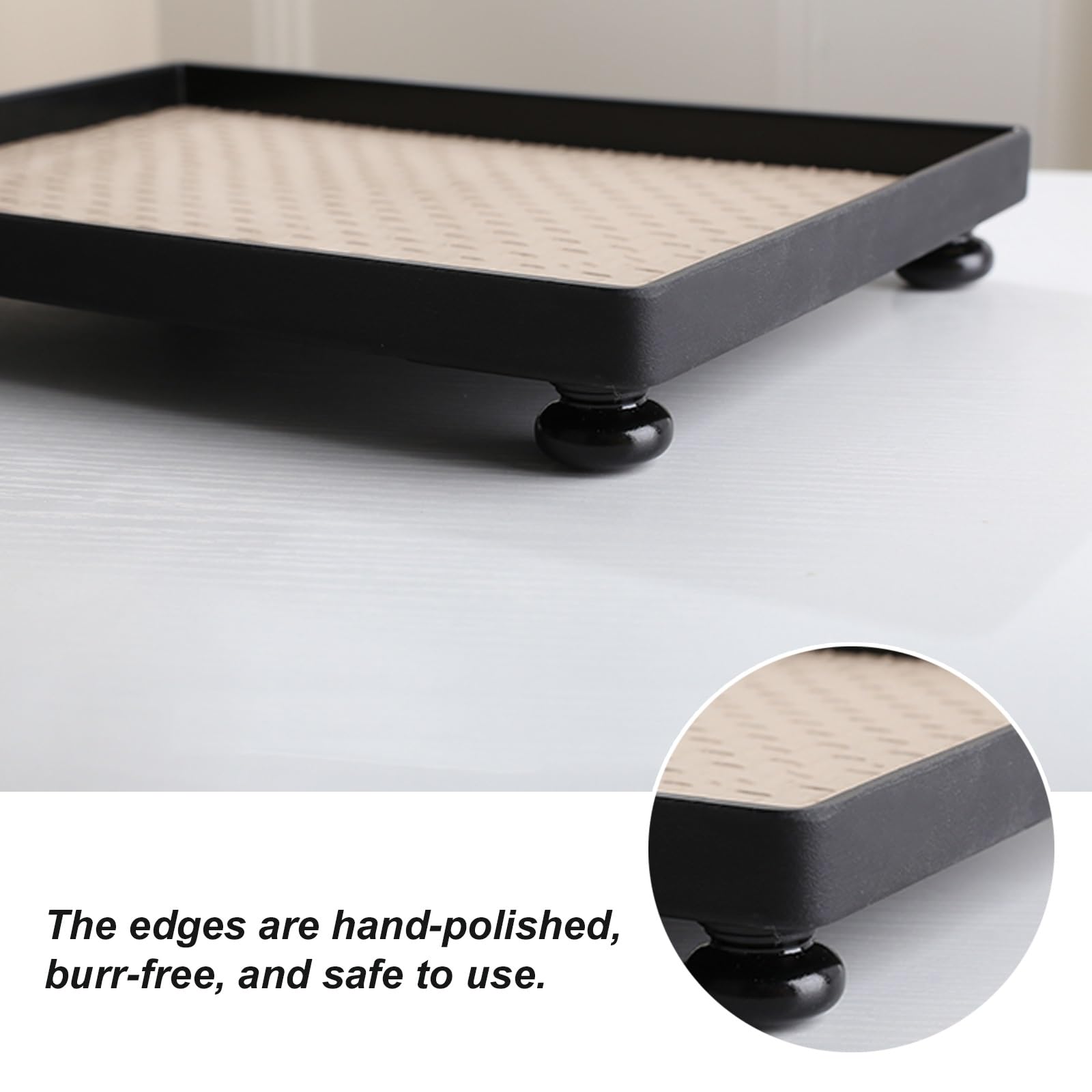 Bandejas Decorativas para Mesa de Café, Bandeja Madera, Hecha de Plástico, Resistente, Robusta y Duradera, Ideal para Cafeterías y Baños(Beige,25x35x4CM/10x14x1.5IN)