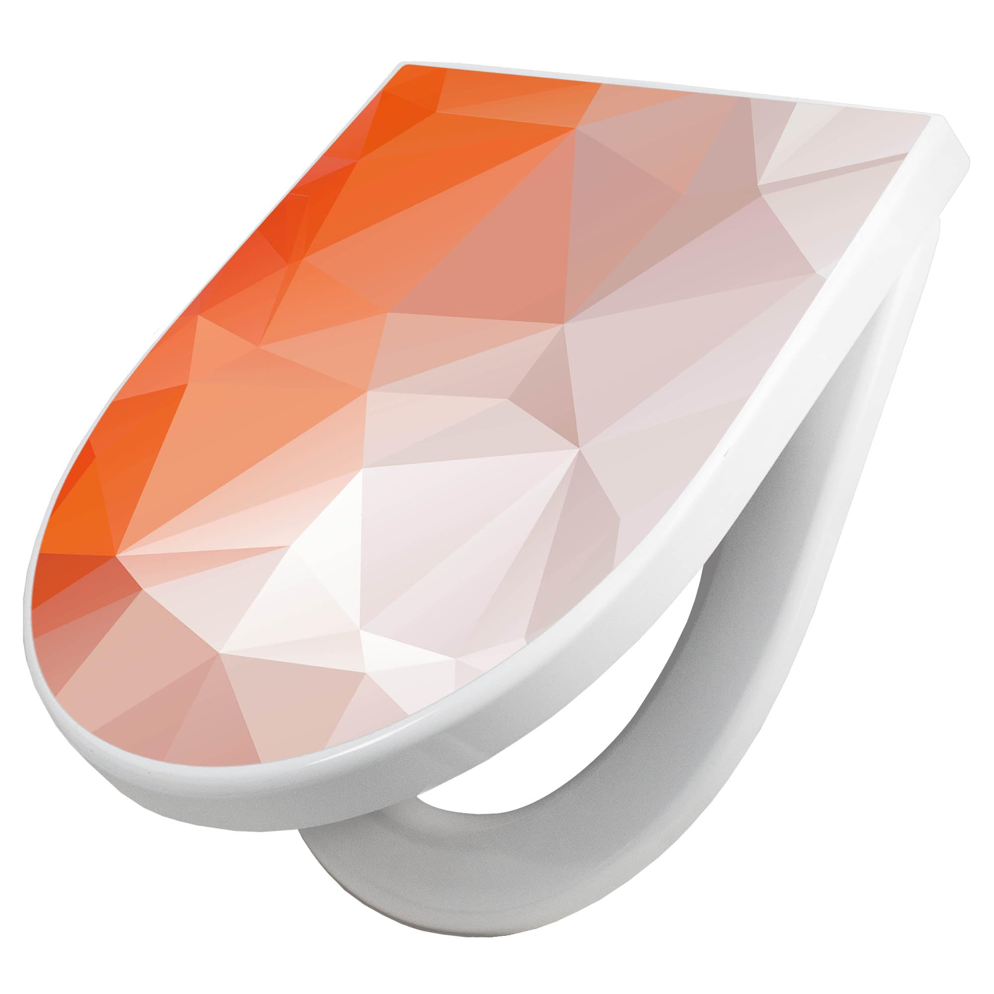 banjado WC Sitz mit Absenkautomatik D Form - Toilettendeckel mit Absenkautomatik D Form - Klodeckel Softclose - stabile Klobrille - Toilettensitz Weiß - Motiv Orange Polygon