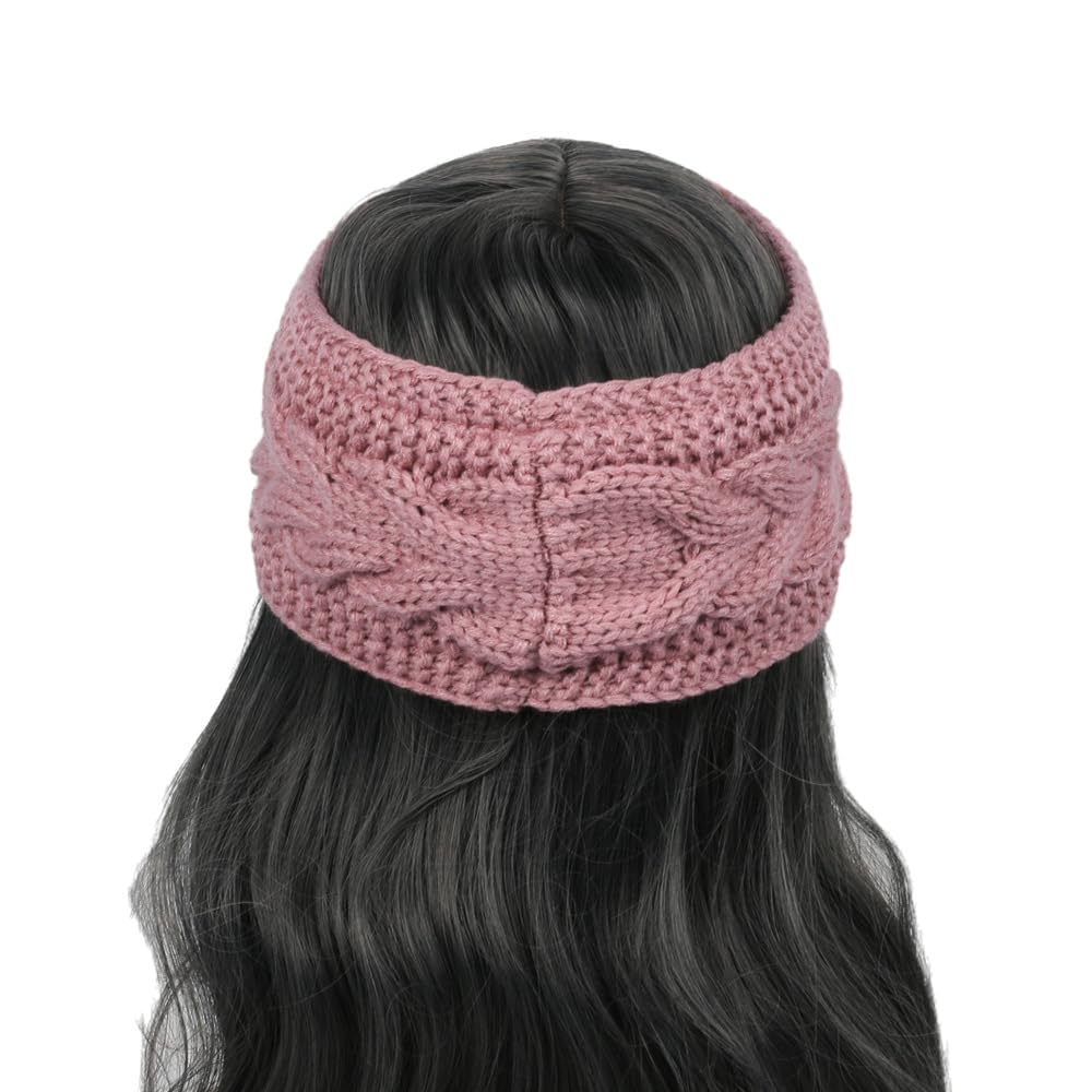 Fleece Lined Knitted Headband Ear Warmer Winter Warm Thick Hairband Thermal Headbands Elastic Hair Wrap for Women (Dark Pink, One Size) - Image 3