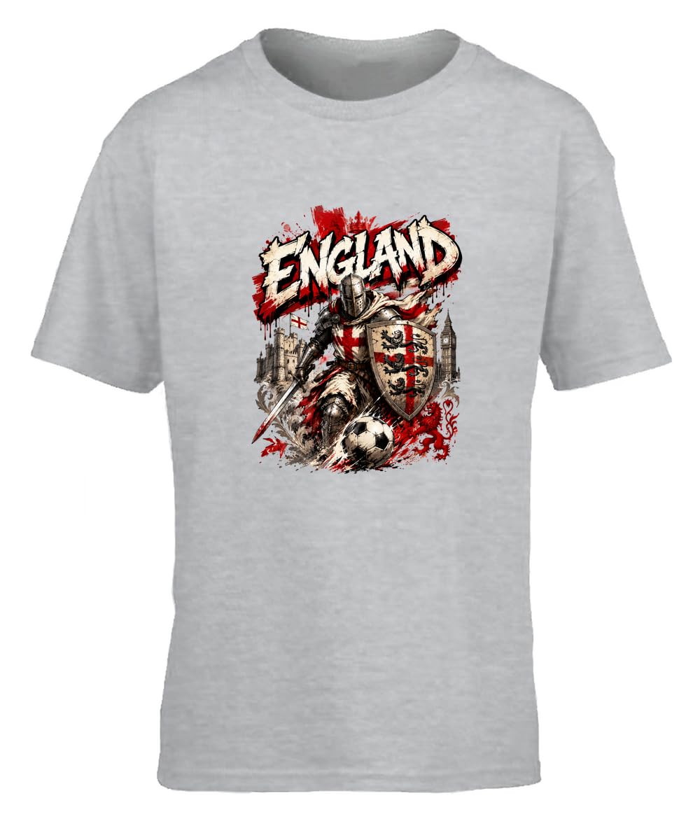 Hippowarehouse England Football Fan Three Lions English Medieval Knight International Tournament Kids Children's Short Sleeve t-Shirt 3-4 Years Grey