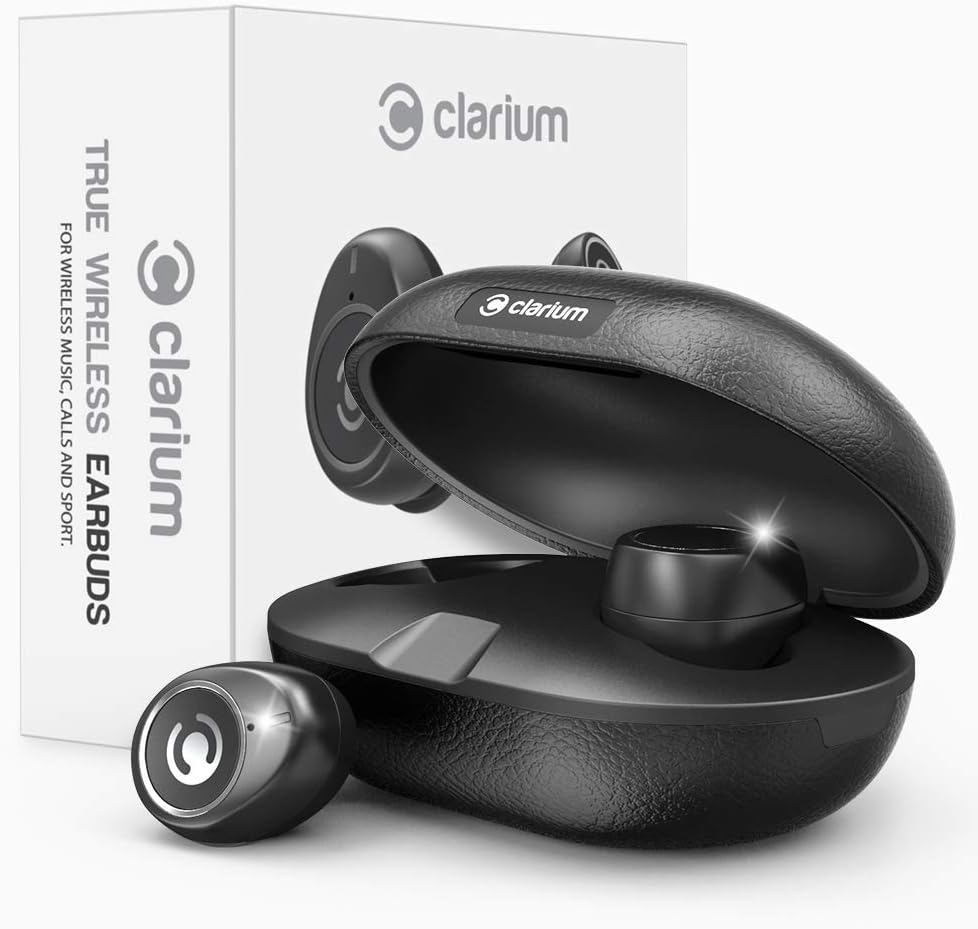 Clarium True Wireless Earbuds Bluetooth 5.0 Headphone (Charging Case Included) IPX5 TWS Premium Sound in-Ear Headphones with Microphone Engineered for The Best Calls and Music Experience,Sports