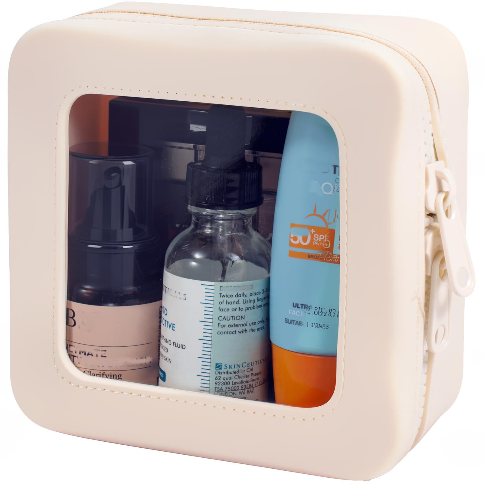 Small Clear Makeup Bag for Women, Mini Silicone Pouch Travel Cosmetic Case Waterproof Clear Make Up Pouch with Zipper Cute Toiletry Bags for Traveling