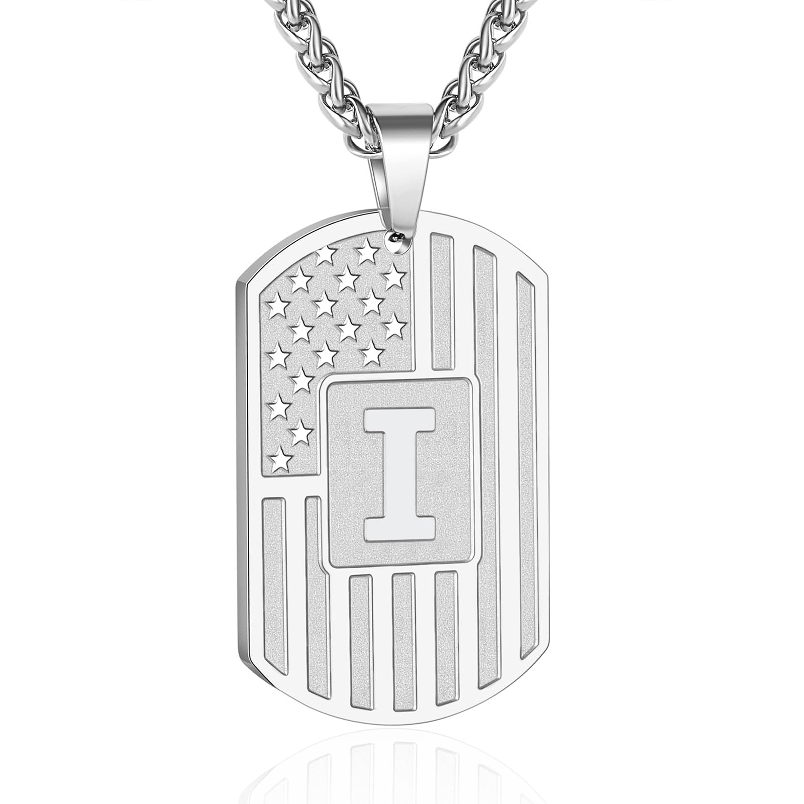 Valentines Day Gifts for Him - Initial A-Z Letter Necklace for Men Boys Kids Teen, Stainless Steel American Flag Dog Tag Pendent Chain Jewelry
