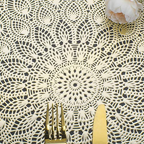 Mabbcoo Gold Round Placemats, Hollow Out Washable And Wipeable Place Mats, Pressed Vinyl Table Mats Set Of 6 For Anniversary Dinner Kitchen Decorations #TOP2