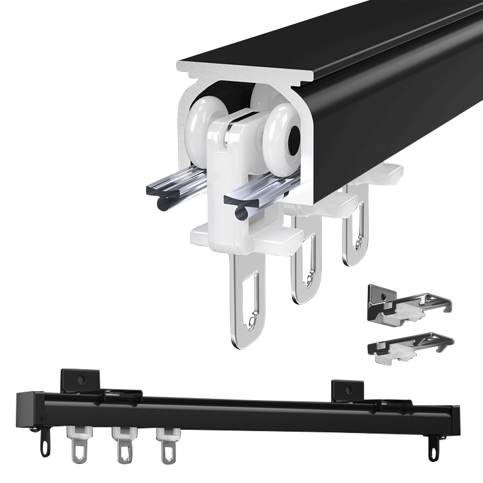 Zestaw szyn do zasłon sufitowych, szyna do zasłon, aluminiowy karnisz do zasłon, z szyną, rolką, materiał instalacyjny, do przegrody pokoju, zasłony prysznicowej, szyny w