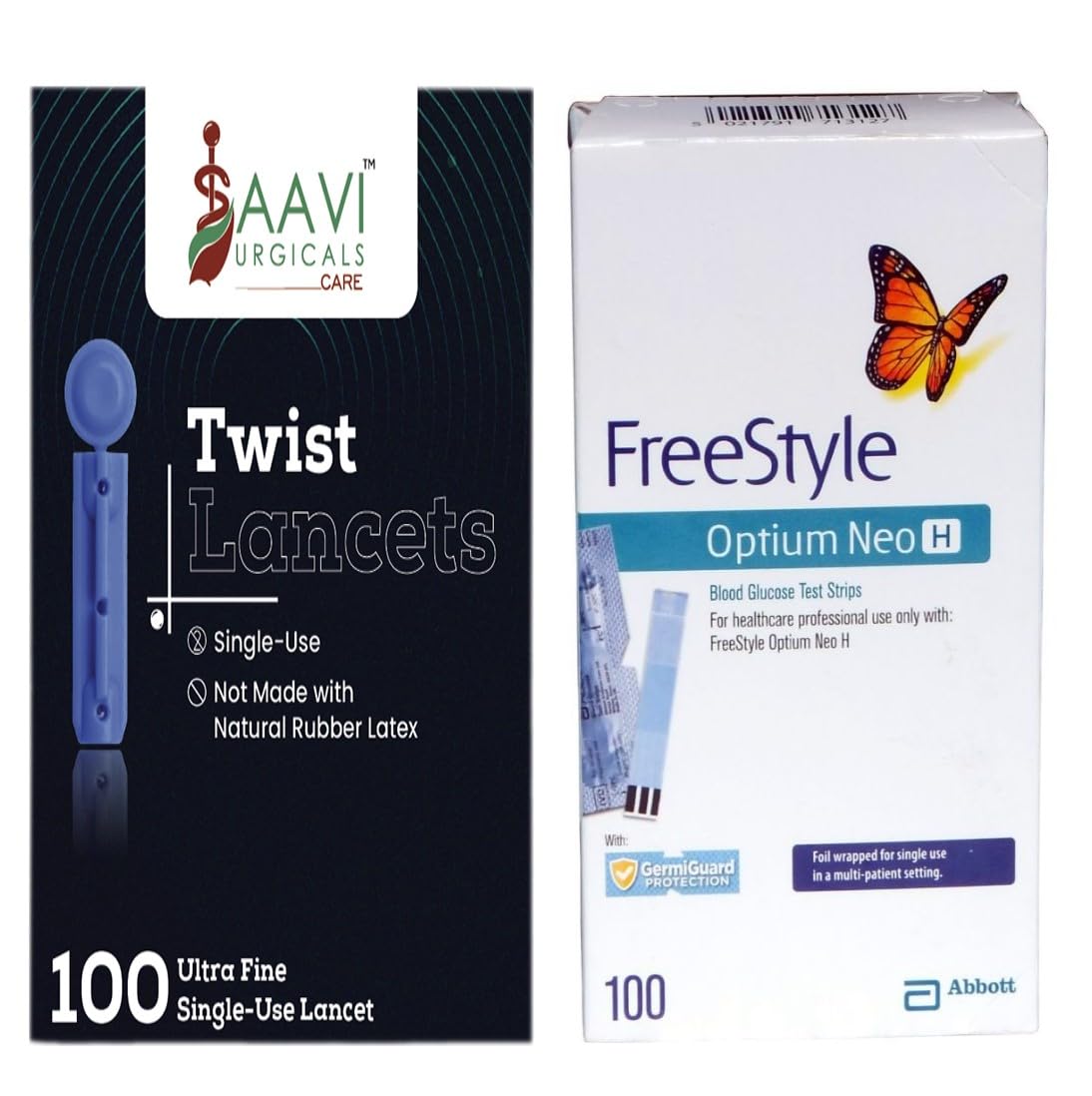 SAAVI URGICALS Round Twist Lancets (Pack of 100) with FreeStyle Optium Neo H Blood Glucose Strips (Pack Of 100) (B0C7N5PN7X) Amazon Price History, Amazon Price Tracker