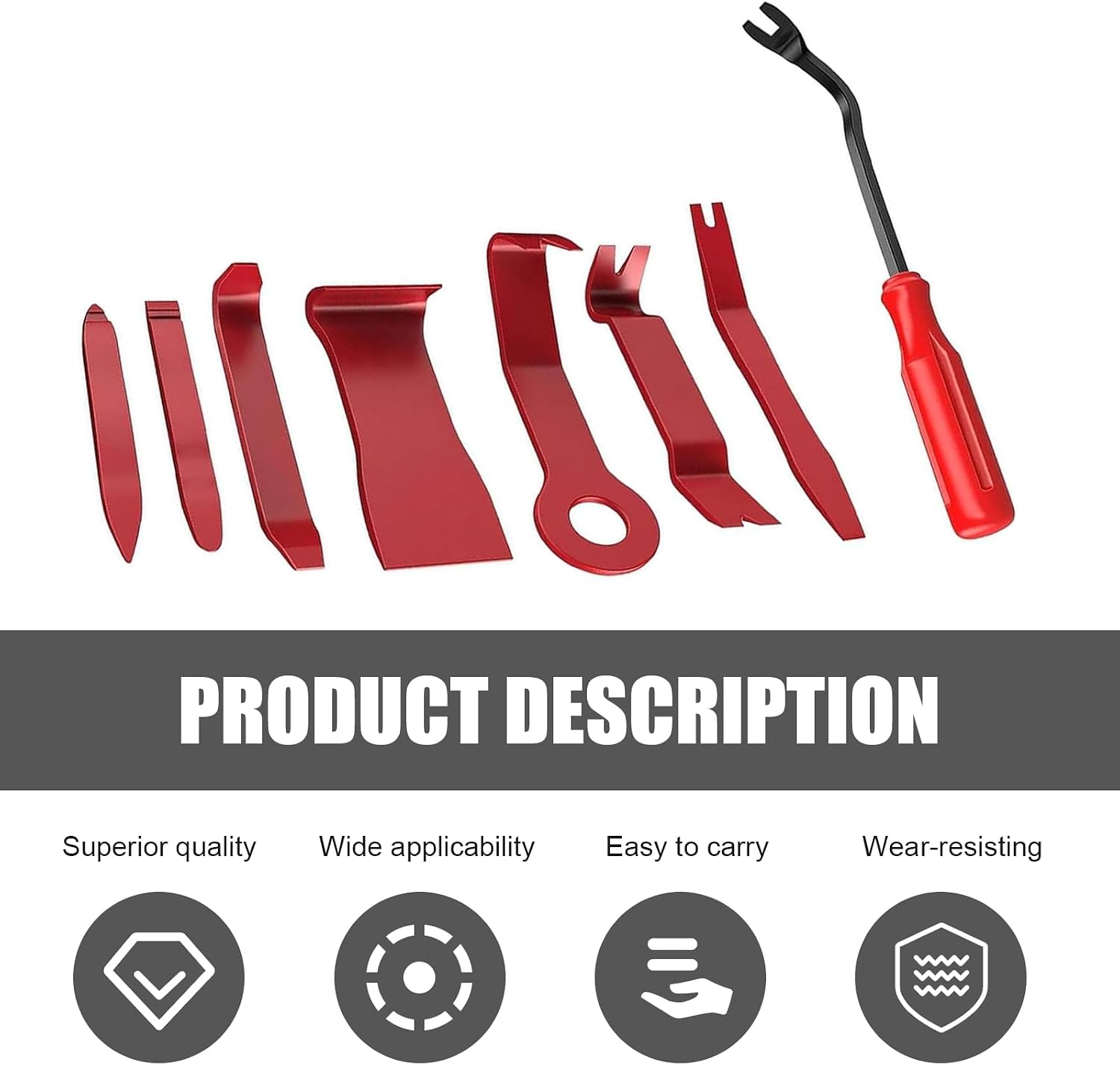 8 PCS Car Trim Removal Tool Kit, Panel Fastener Clips Removal Tool, Vehicle Plastic Upholstery Crowbar for Removing Car Audio, Dashboard, Window Trim Fastener (Red)