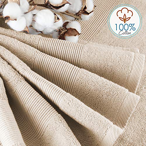 Image of Hearth & Harbor Bath Towels for Bathroom - 100% Ring Spun Cotton Luxury Bathroom Towels - Ultra Soft & Highly Absorbent, Bath Towels Set of 6 - Beige Cream
