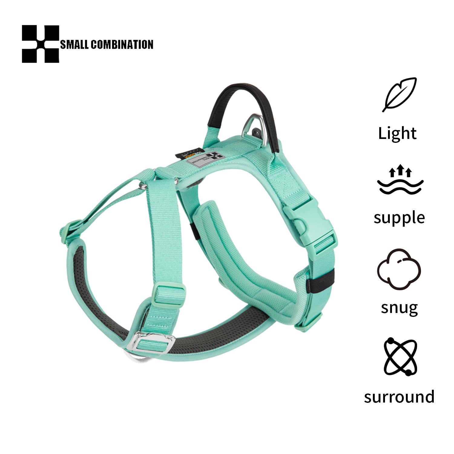 SMALL COMBINATION Dog Harness,No-pull Dog Harness,Adjustable Vest with Durable Handle,Small and medium-sized dog,Outdoor Training Walking Green(Aqua Green - Image 2