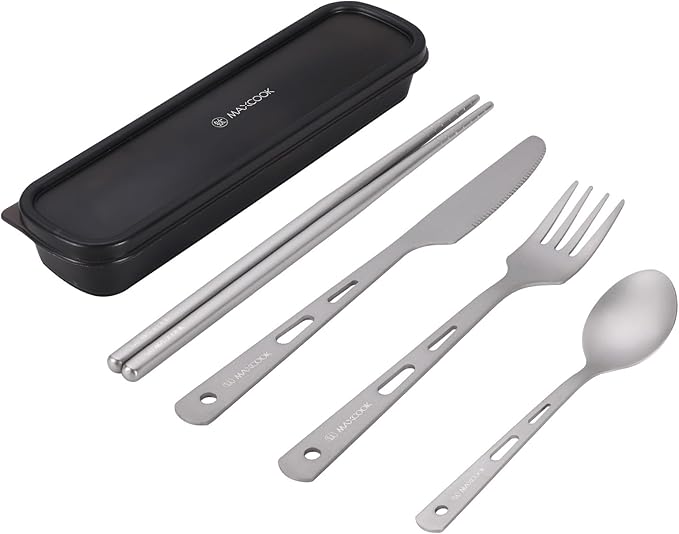 Titanium Utility Cutlery Set, Portable tableware titanium utensil set with
