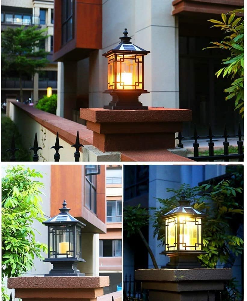 Luci da cortile quadrate luci a colonna solari LED impermeabili IP54 lampade da giardino pali di recinzione illuminazione per esterni tradizionale cancello nero portico lanterna in vetro colonna