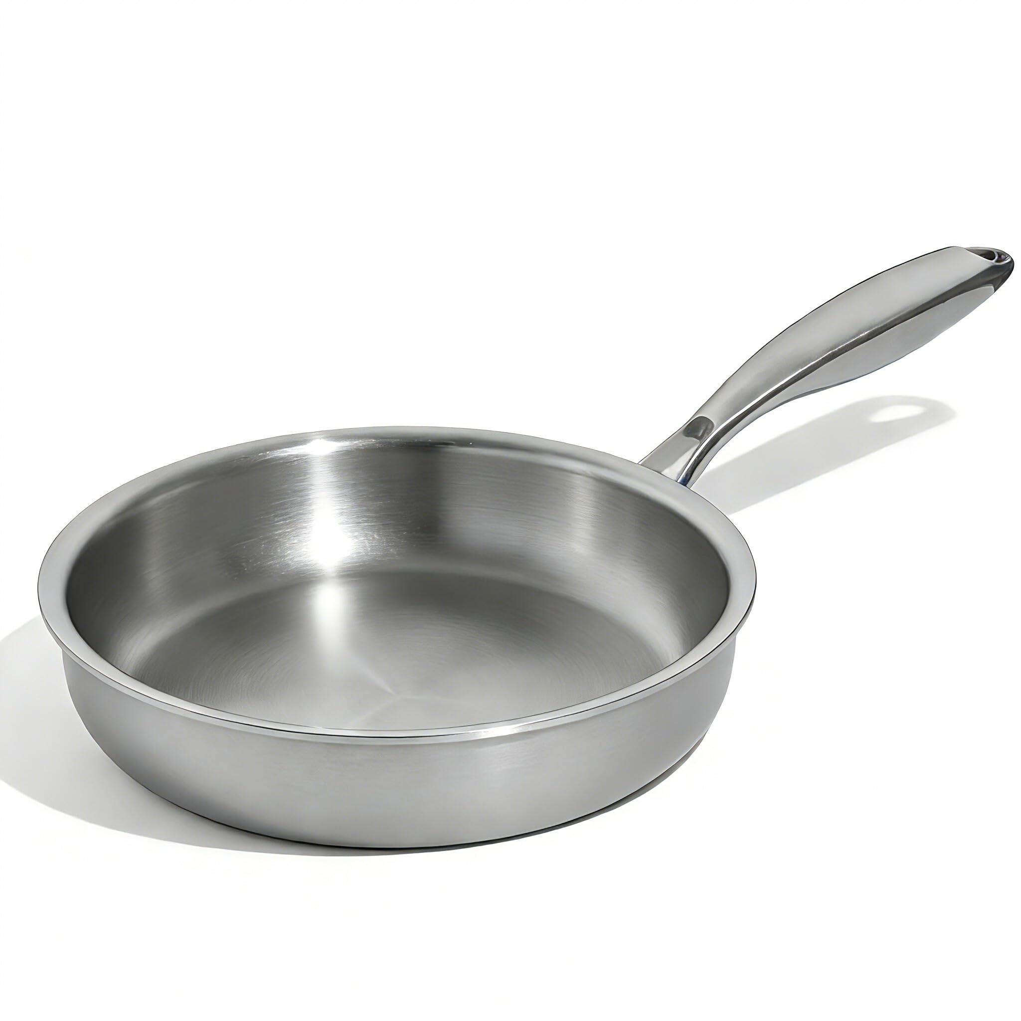 Umite Chef 5 Ply Stainless Steel Frying Pan 8 inch, Non Toxic Professional Stainless Steel Skillets, Dishwasher and Oven-Safe Chef Pan, PFOA&PTFE Free Cookware, Fast & Even Heat, Stay-Cool Handle
