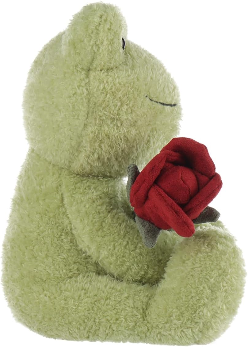Apricot Lamb Toys Plush Velvet Green Frog with Rose Stuffed Animal Soft Cuddly for Kids Girlfriend 9 Inches