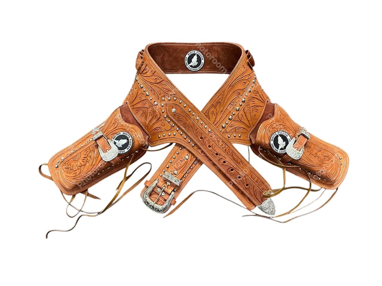 Vintage Western Leather Holster Cowboy Ammo Rigs Double Lined .22 .32 (Brown Right Hand, Size 9 (62