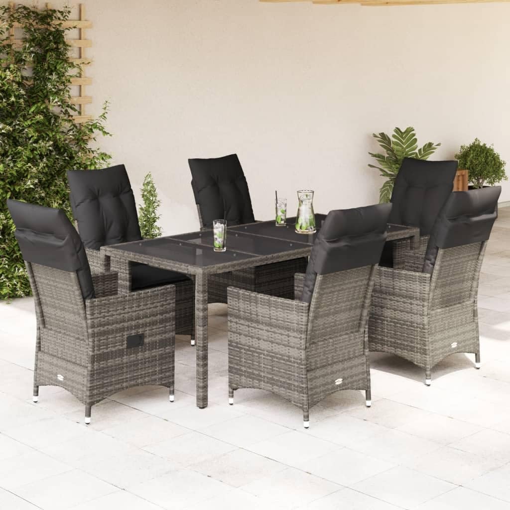 Set di mobili da giardino da 7 pezzi con gruppo lounge e tavolo da pranzo in polyrattan, per terrazza, balcone e esterni, con materiali resistenti alle intemperie e facili da pulire