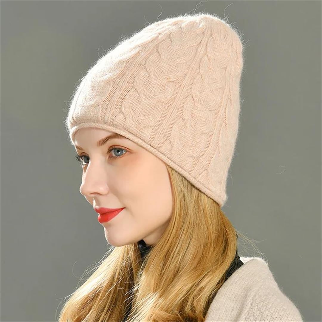 Gorros Para Mujer, Gorro De Invierno Cálido De Doble Capa, Mezcla De Lana, Gorros Tejidos, Gorro Con Patrón Torcido