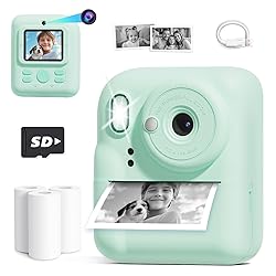 Seckton Kids Camera Instant Print, Upgrade Selfie Digital Camera for Kids, Christmas Birthday Gifts for Boys Girls Age 3-12, Toddler Portable Travel Toy with HD 1080P Video-Green