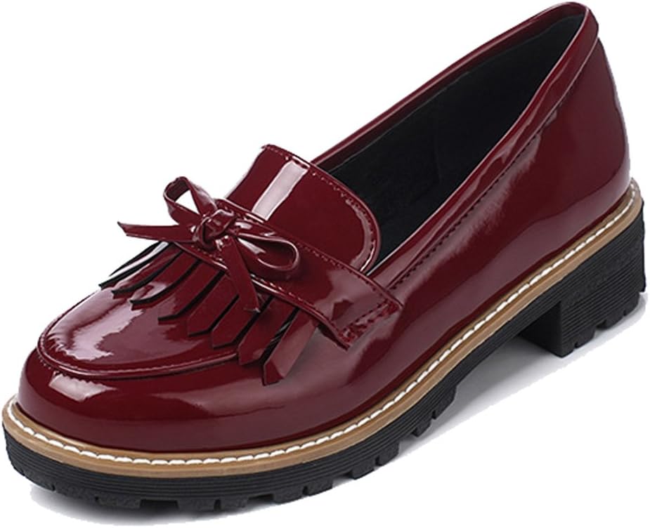 HiTime Women's Cute Tassels Waterproof Loafers School Teens Girls Oxfords Dress Flats Shoes Size 2-8.5