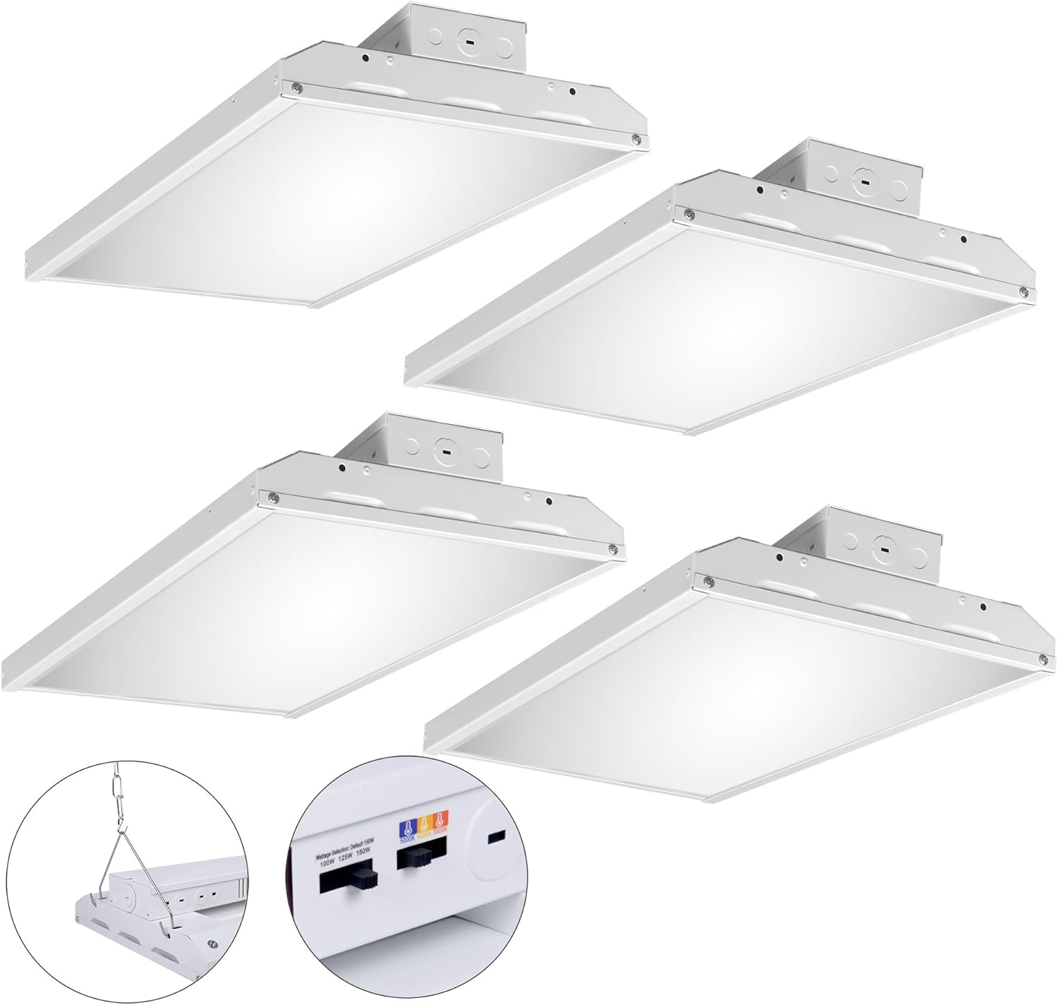 CLT LED Linear High Bay Fixture, 150 Select Wattages, 3 Select CCT, 0-10V Dimmable, Commercial Bay Fixture for Warehouse Workshop Garage, 120-277V, 2-FT, 24 Inch. DLC, UL Listed.