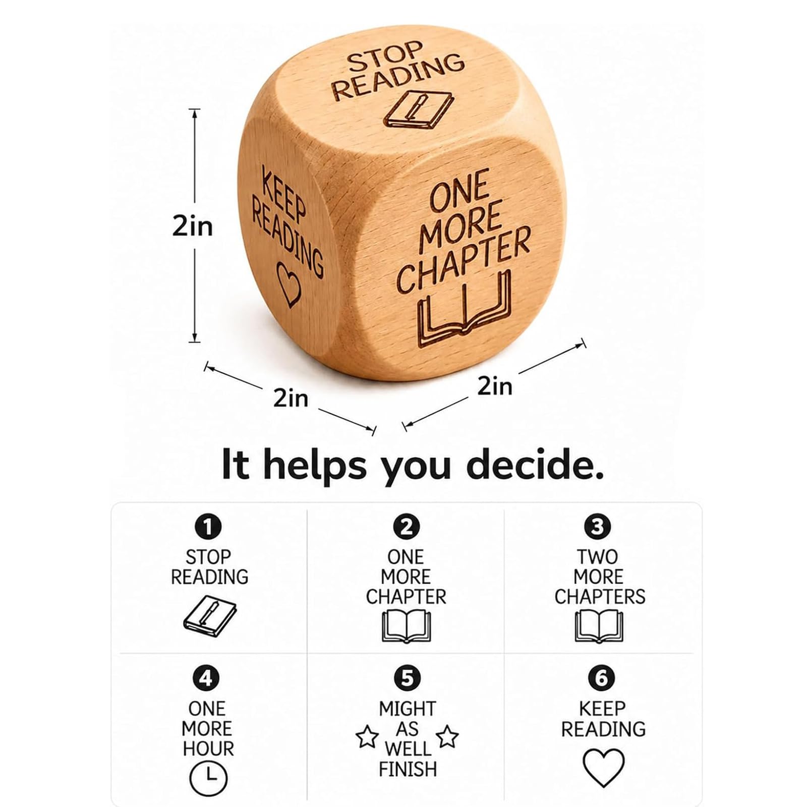 Dadi per decisioni di lettura in legno - Regali per gli amanti dei libri, divertente strumento per la scelta del tempo di lettura, cubo di gioco a 6 facce per routine di lettura (4pcs)