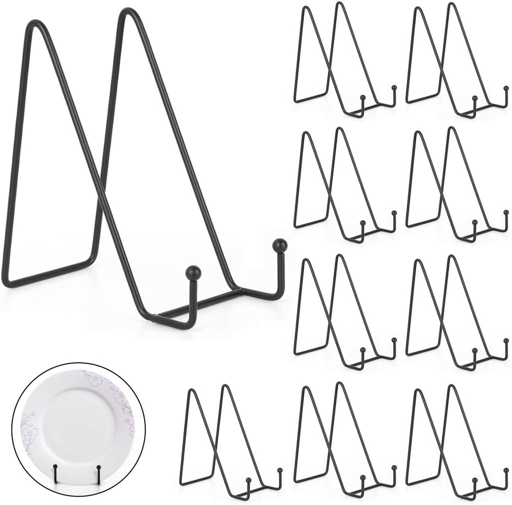 10-Pack Metal Plate & Photo Display Stands, Simple Tabletop Holders For Artworks, Books, Plates, And More