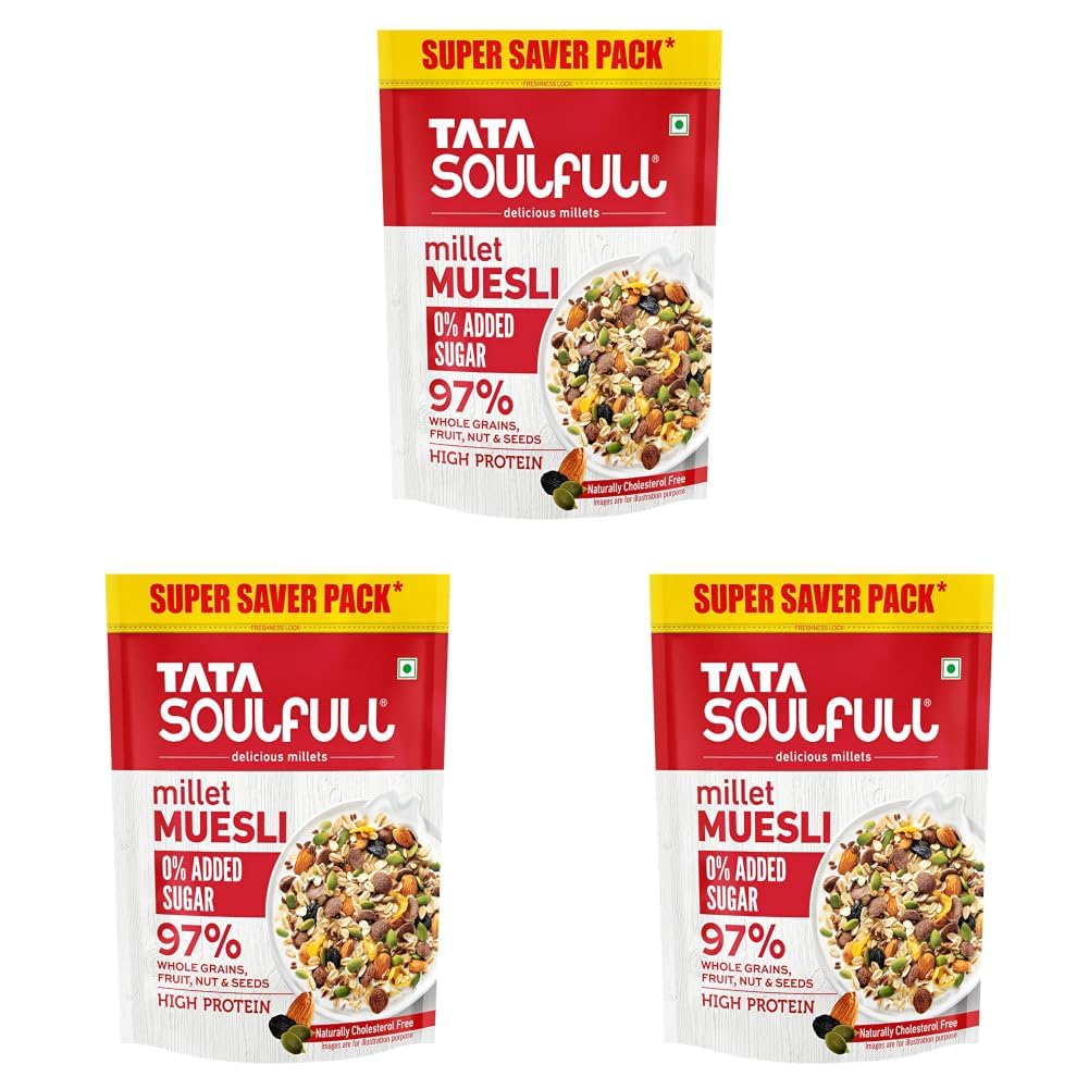 Tata Soulfull 0% Added Sugar Millet Muesli, 700 g, High Protein, Rich in Fibre, 97% Wholegrains, Fruit, Nut & Seeds, Contains Ragi Flakes, Contains Almonds, Flax Seeds, Chia Seeds, Pumpkin Seeds-image-42