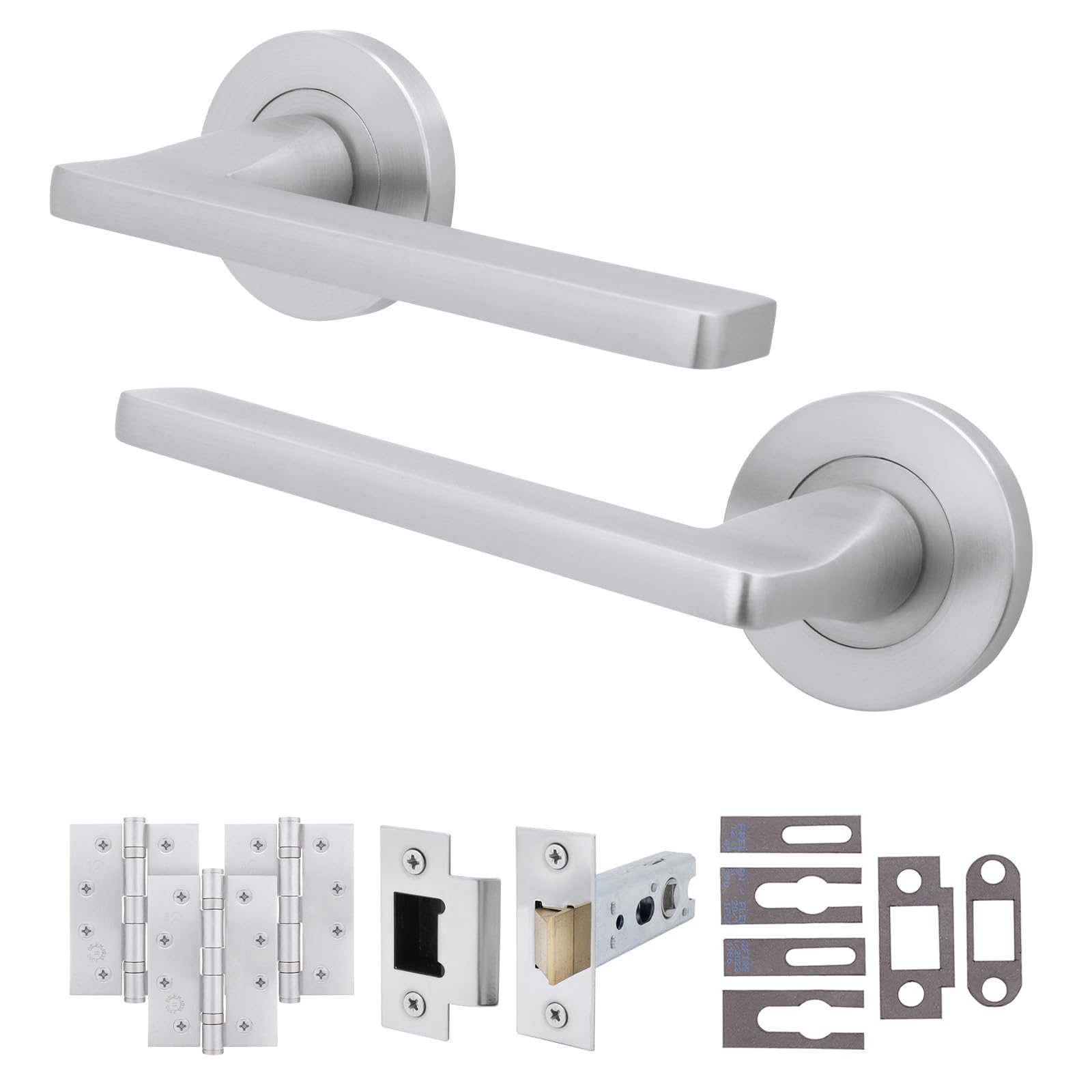 Eai Satin Chrome Satin Fire Door Handle Latch Set, Internal Fire Rated Door Handle With 76Mm Latch And 102Mm Hinges - 1 Pack Elcot Range