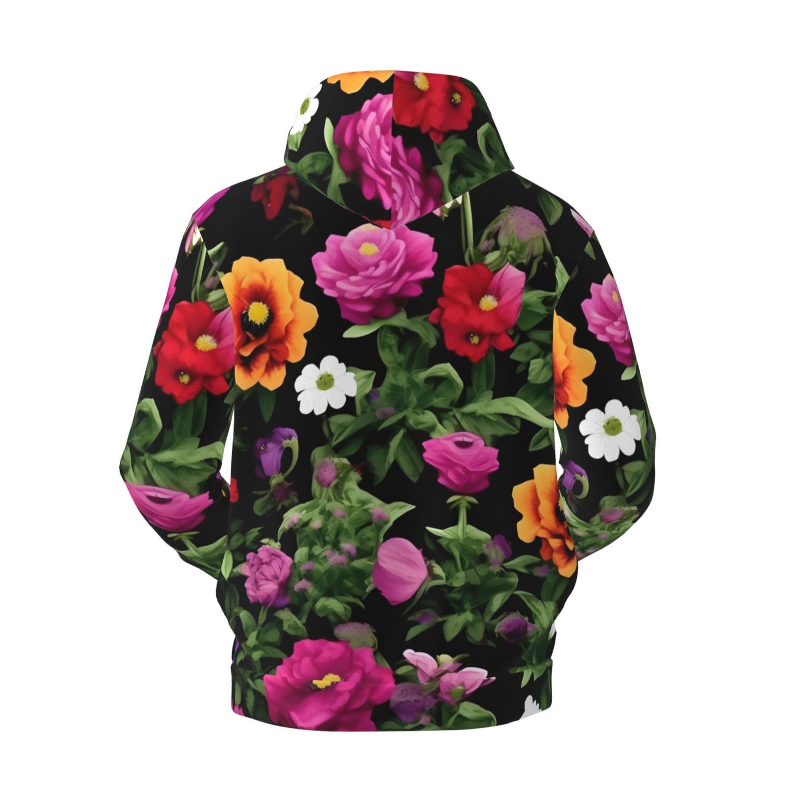 Męska bluza z kapturem z nadrukiem Thug Life Flowers, casualowa grafika z nadrukiem bluzy z kapturem z kieszenią