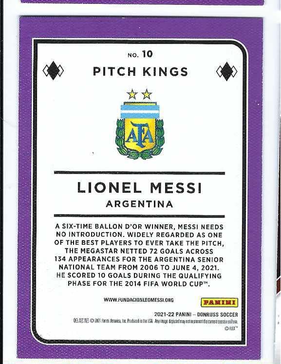 LIONEL MESSI 2021-22 Panini Donruss Road to FIFA World Cup Qatar 2022 Soccer Pitch Kings Card #10 Paris Saint-Germain PSG Argentina