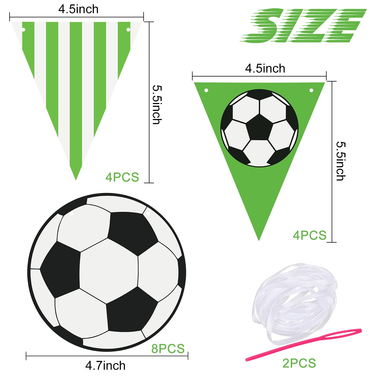 CABAX Fußball-Party-Dekoration Banner – 2 Sets, 16 Karten, Schwarz-weißes Fünfeck-Muster