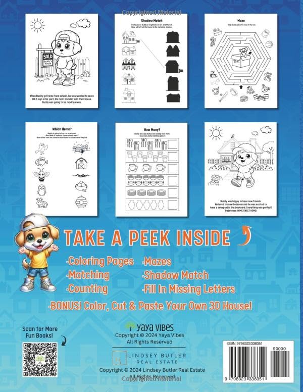 Buddy's New Home! Activity Coloring Book for Kids Ages 3-8: Real Estate Learning Fun for Children Who Are Moving- Featuring Coloring Pages, Mazes, Shadow Match, Counting, Matching, and More! image 3