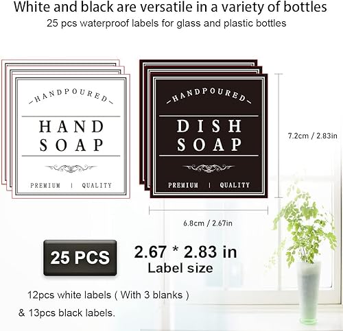 Miniatura 9 de Amzlabel Etiqueta dispensadora de jabón negro adhesivo dispensador de jabón de manos impermeable etiqueta reutilizable para botellas de