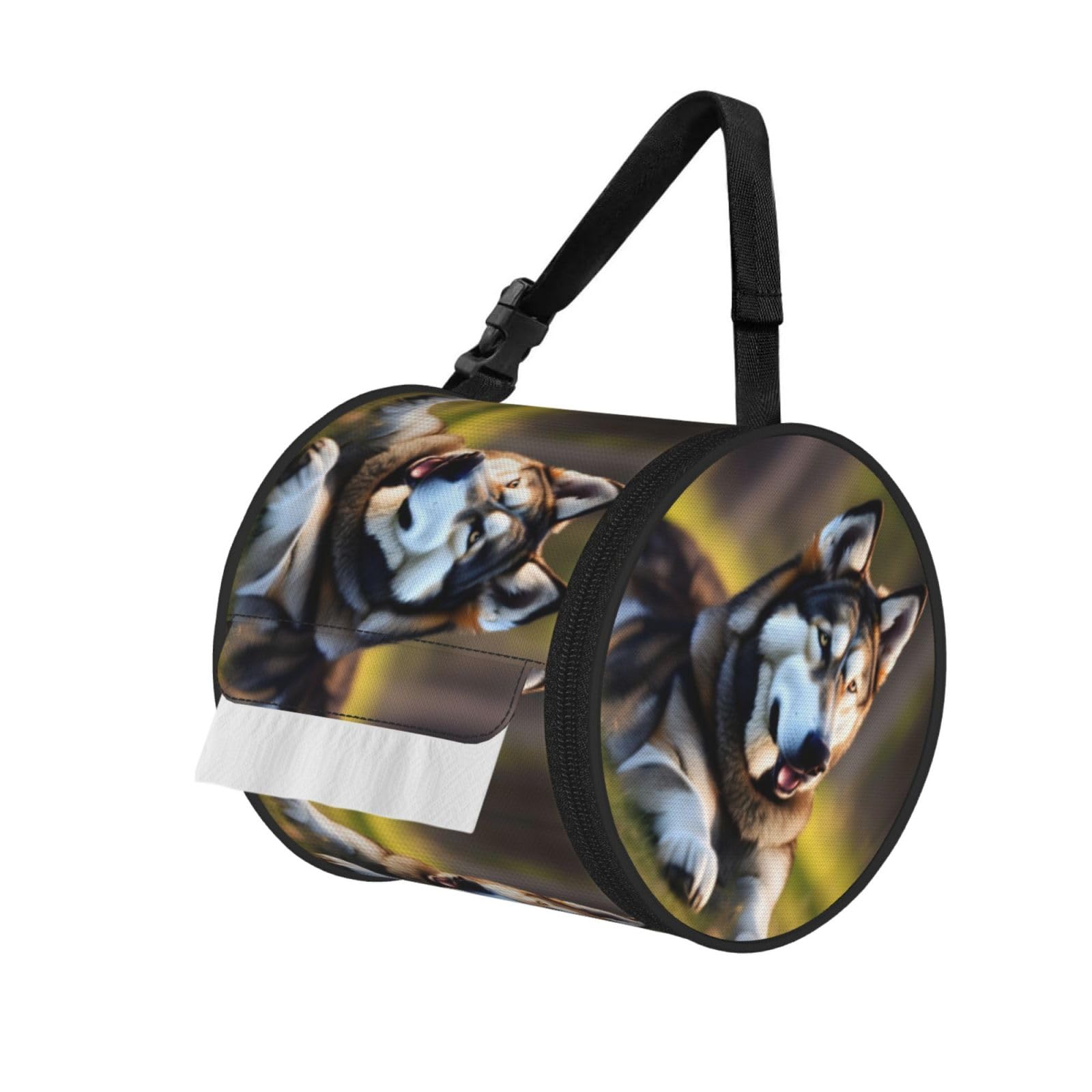 Husky Dog Printed Toilet Paper Holder Bag, Adjustable Strap Roll Paper Organizer for Car Kitchen Outdoor
