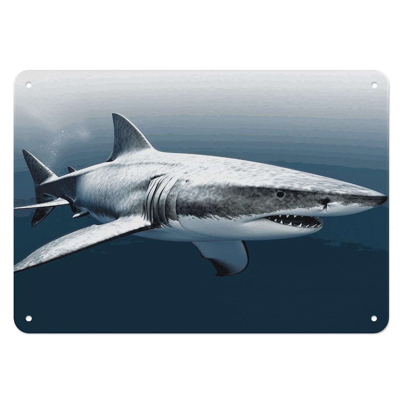 Btcowzrv Style 3D Shark Fish Metal Sign, 5.5" X 7.9" Tin Wall Decor, Wall Art Plaques For Home Wedding Decor Room Living Room Decoration