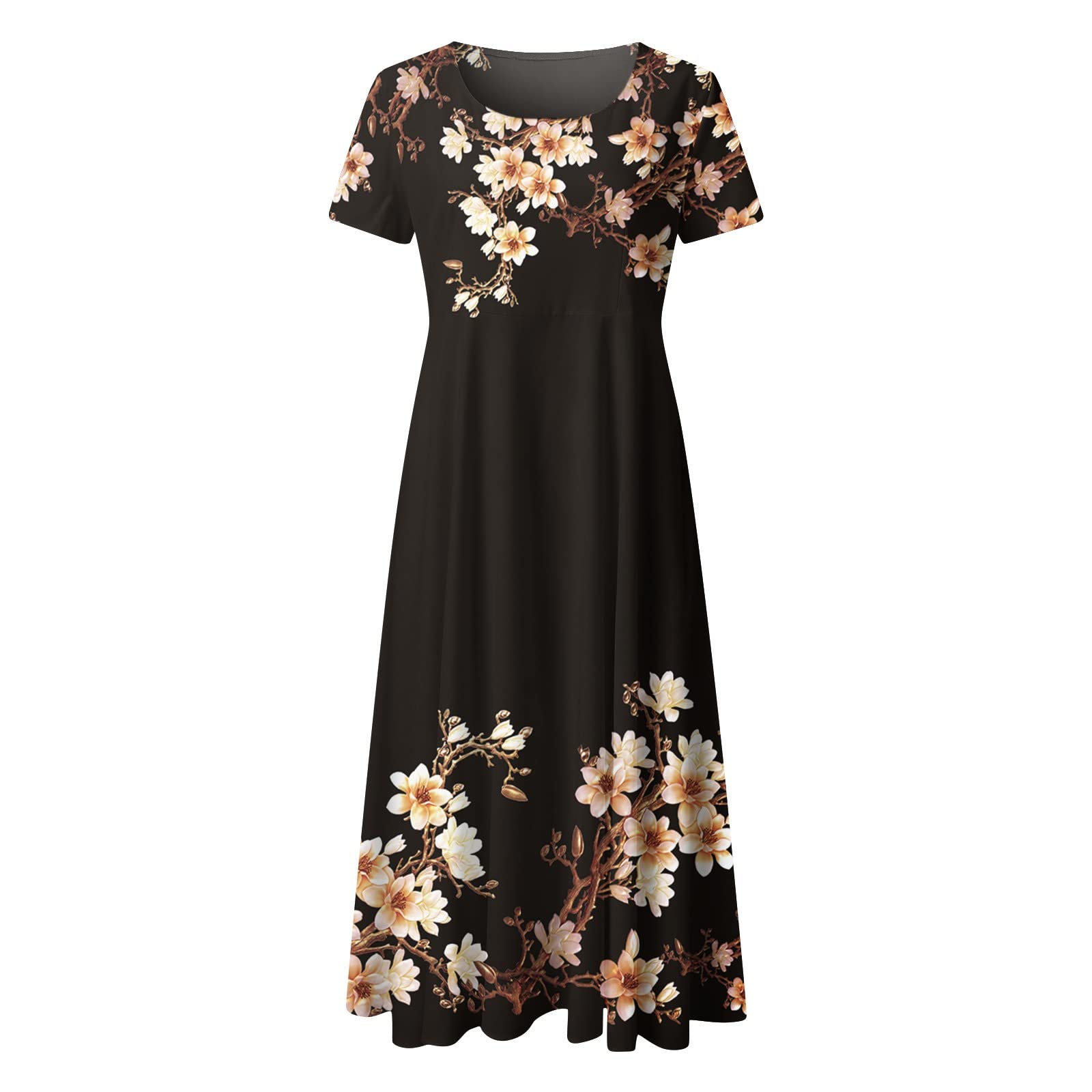 Women's Boho Floral Maxi Dress – Short Sleeve, V-Neck, Ruffle Hem For Summer & Beach - View #13