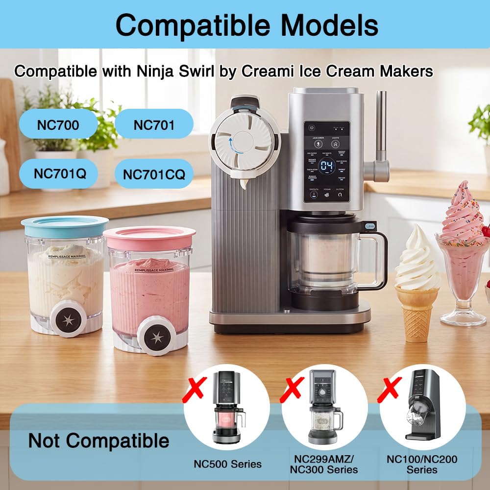 Golgner 2 Stück Ninja Swirl Creami Behälter, Tubs Zubehör für die Ninja Creami NC701 NC700 Serie, Behälter für Ninja Creami Swirl Pints und Deckel, BPA-frei für Ninja Creami NC701 NC700 Serie
