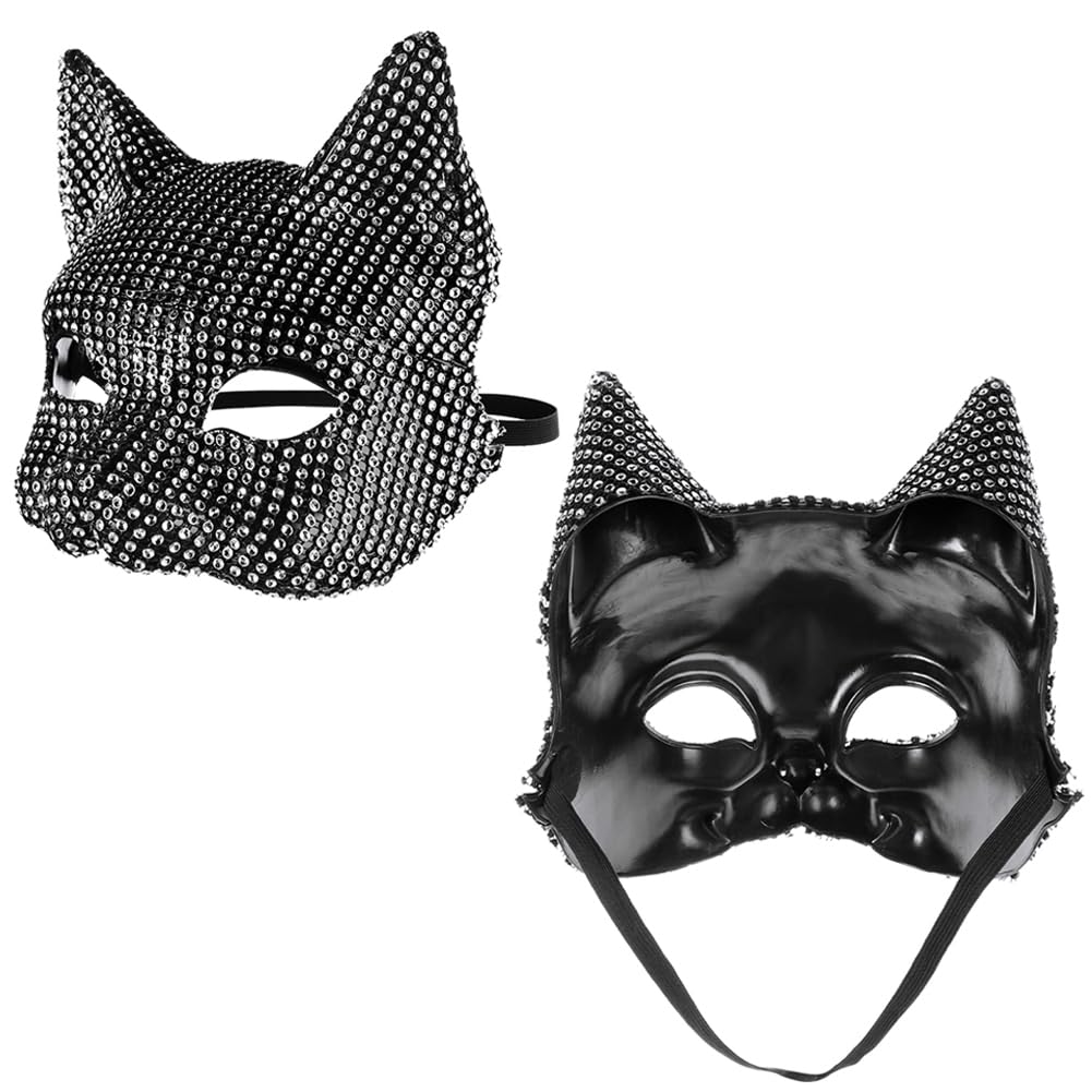 2PACK Women Diamond Fox Cat Mask Gloves Set Halloween Cat Fox Gloves Sparkly Rhinestone Masquerade Mask Ladies Cosplay Party Costume for Stage Performances Props Carnival Dance Nightclub Accessories - Image 4