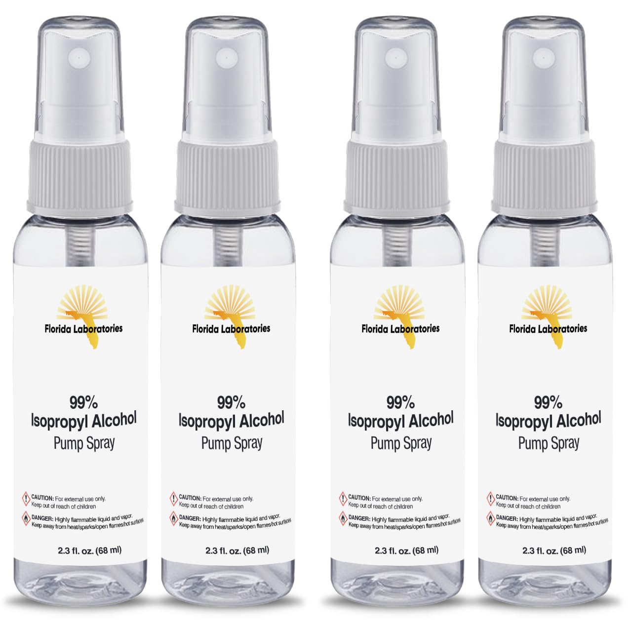 Isopropyl Alcohol 99% Travel Size Spray Bottles - 4 Pack (Portable 2.3oz Size) - Manufactured in The USA