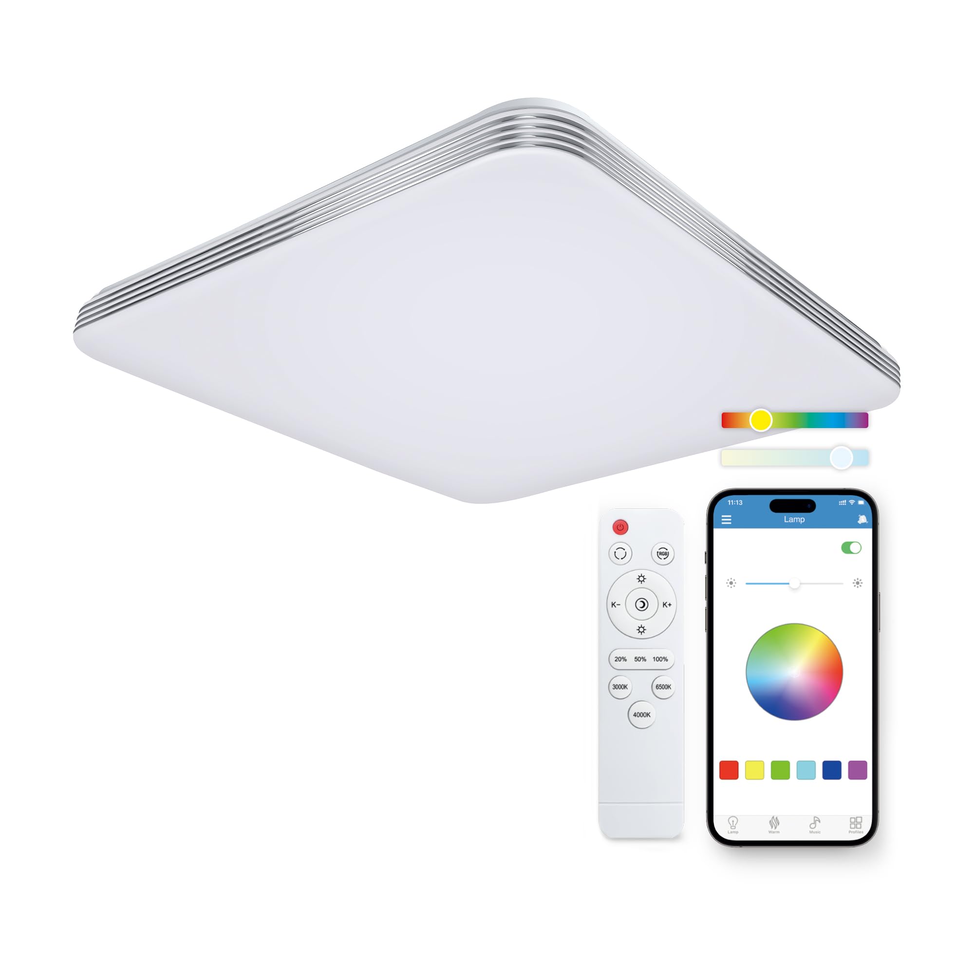 KSIX Twilight Plafón LED Techo Con Luces RGB y App iLink - Lámpara Techo Multicolor Regulable Compatible con Apple y Android - Plafones de Techo Modernos para la Casa, Cocina, Comedor, Dormitorio