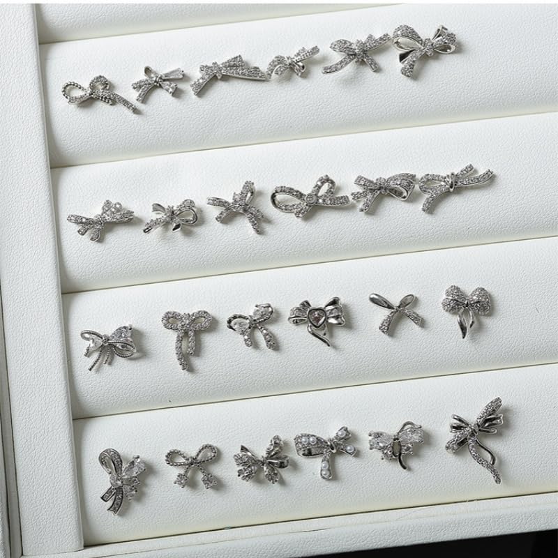 Bow Nail Charms Set 3PCS 10x9mm 3D Zircon Rhinestone Nail Art Decorations Cute Luxury Nail Accessories Kit