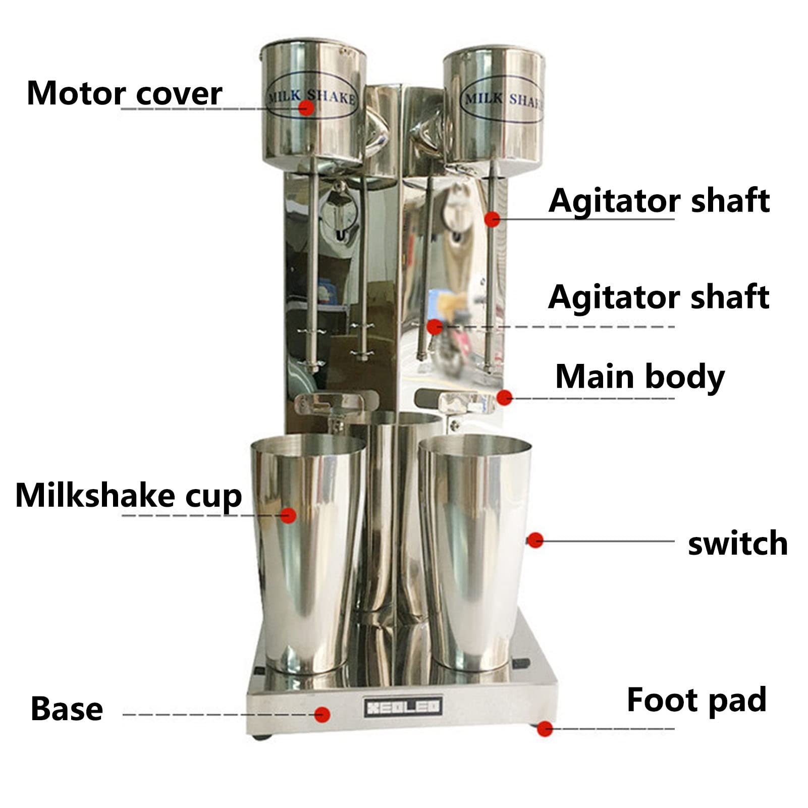 PAHION Machine De Créateur De Milkshake Double Shaker Mélangeur À Lait Électrique Professionnel 2 Vitesses Acier Inoxydable Mélangeur De Boissons De Smoothie Lait Shaker Protéique 18000 TR/Min 750 ML