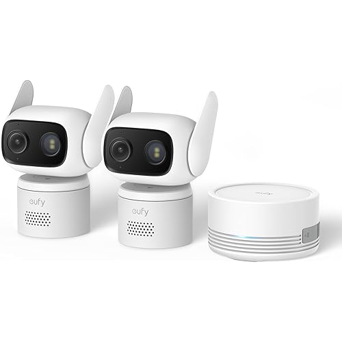 eufy Security Camera C31 2-Cam Kit,Indoor/Outdoor Camera,IP66,Spotlight-Free Color Night Vision,360° Coverage Pan and Tilt, AutoTracking,No Subscription,Human/Vehicle/Pet/Cry Detection,24/7 Recording