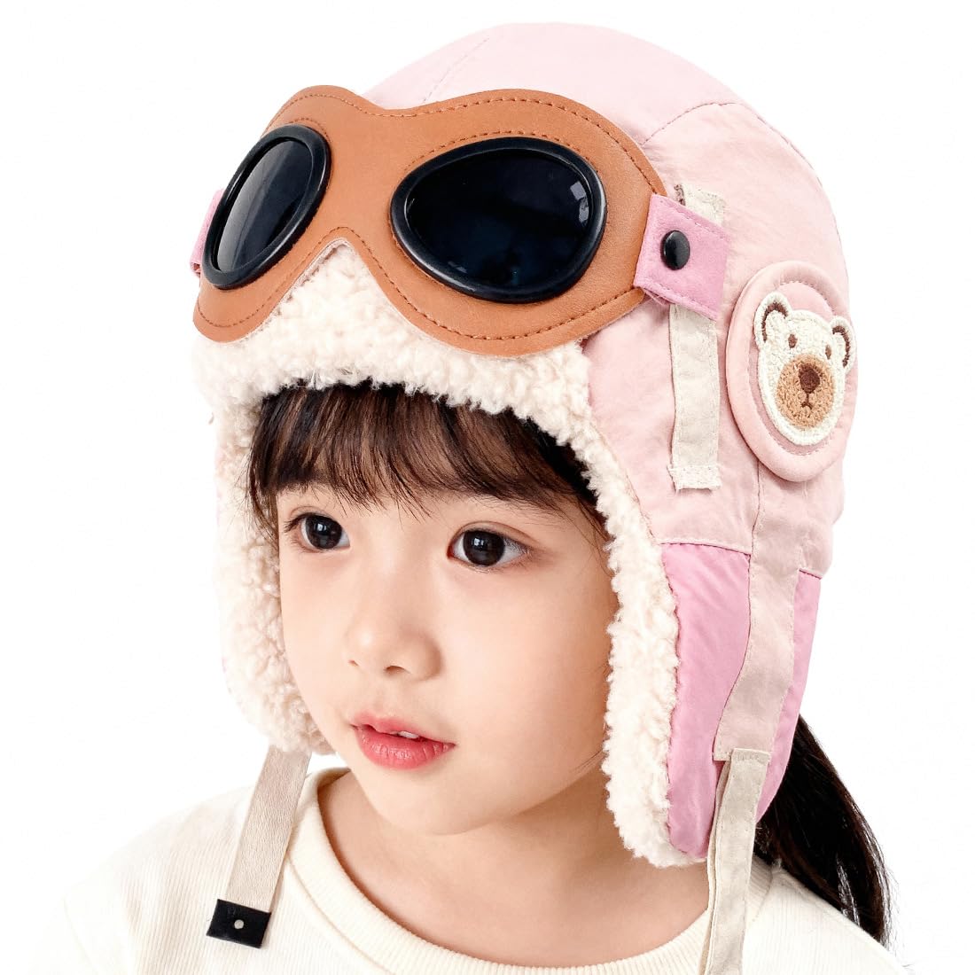 [SLINX] キッズ 子ども 子供 防寒帽子 モコモコ キャップ 帽子 耳あて付き フライトキャップ パイロット 帽 裏起毛 厚手 可愛い ボア cap 雪遊び 散歩 暖かい 秋 冬 3～10歳 もこもこ 通園通学 小学生 DM33